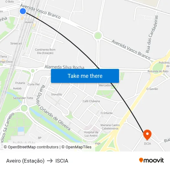 Aveiro (Estação) to ISCIA map
