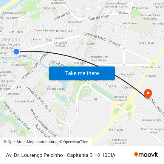 Av. Dr. Lourenço Peixinho - Capitania B to ISCIA map