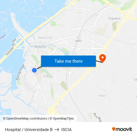 Hospital / Universidade B to ISCIA map