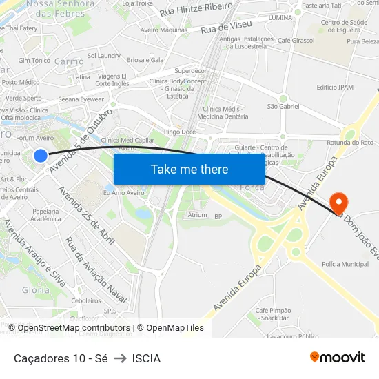 Caçadores 10 - Sé to ISCIA map