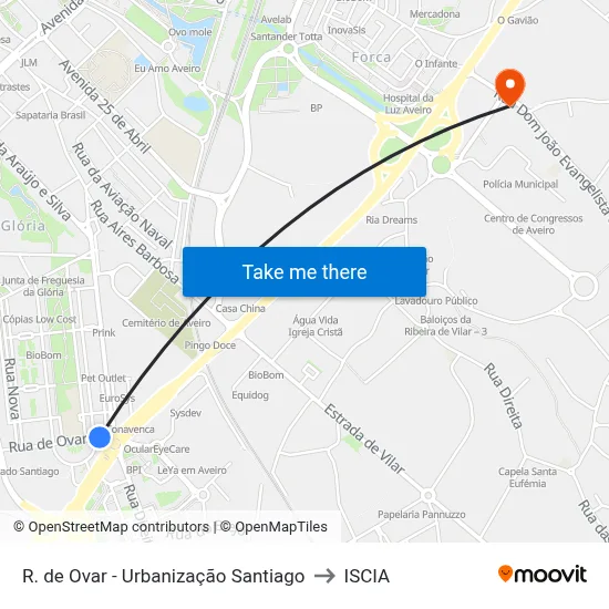 R. de Ovar - Urbanização Santiago to ISCIA map