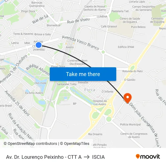 Av. Dr. Lourenço Peixinho - CTT A to ISCIA map