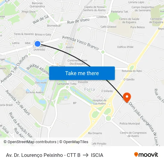Av. Dr. Lourenço Peixinho - CTT B to ISCIA map