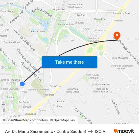 Av. Dr. Mário Sacramento - Centro Saúde B to ISCIA map