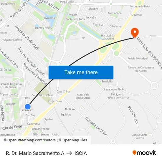 R. Dr. Mário Sacramento A to ISCIA map