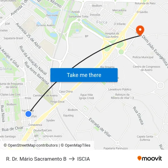 R. Dr. Mário Sacramento B to ISCIA map