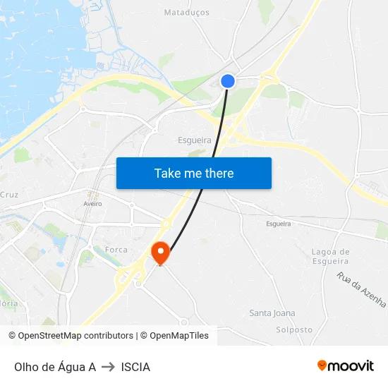 Olho de Água A to ISCIA map