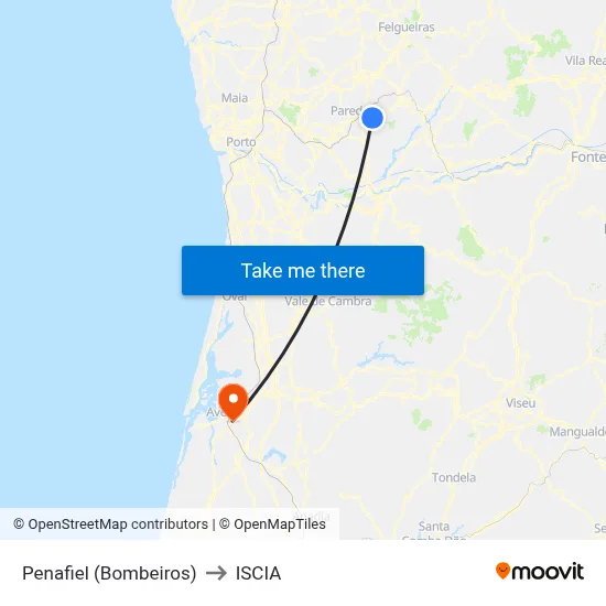 Penafiel (Bombeiros) to ISCIA map