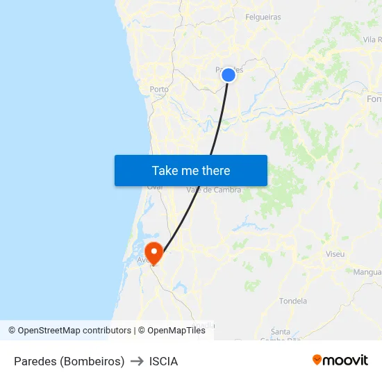 Paredes (Bombeiros) to ISCIA map