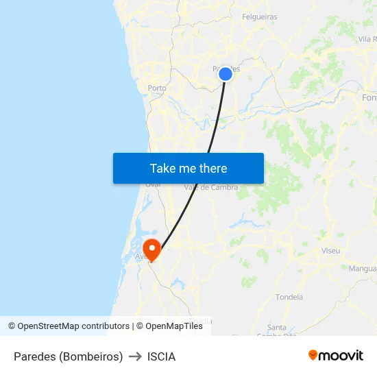 Paredes (Bombeiros) to ISCIA map