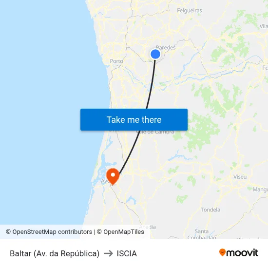 Baltar (Av. da República) to ISCIA map