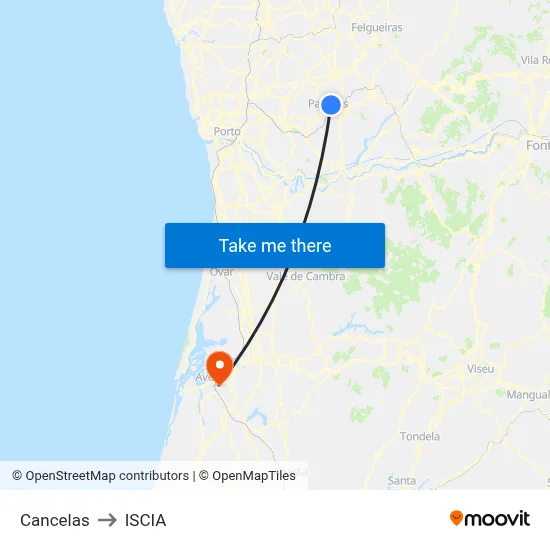 Cancelas to ISCIA map