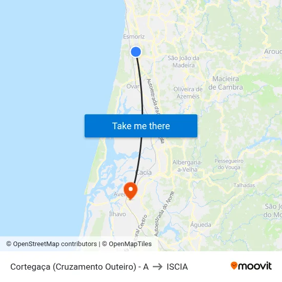 Cortegaça (Cruzamento Outeiro) - A to ISCIA map