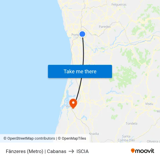 Fânzeres (Metro) | Cabanas to ISCIA map