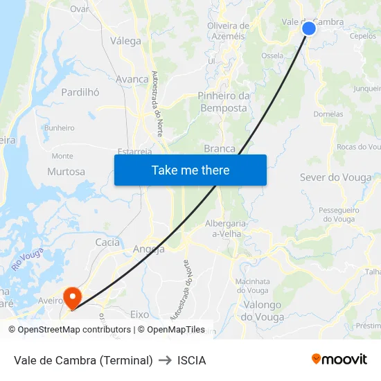 Vale de Cambra (Terminal) to ISCIA map
