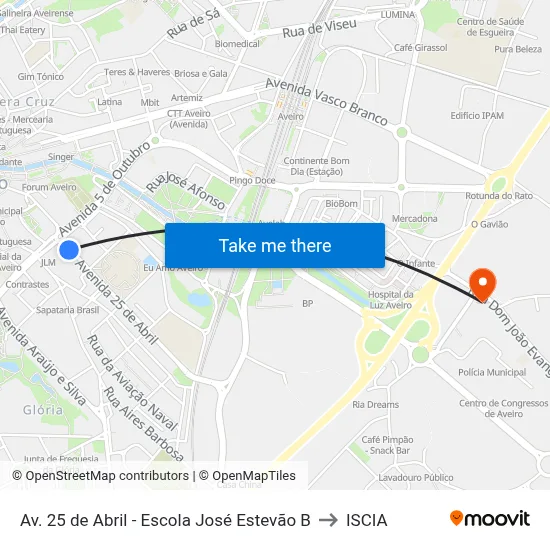 Av. 25 de Abril - Escola José Estevão B to ISCIA map