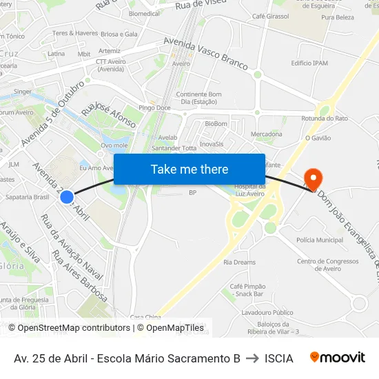 Av. 25 de Abril - Escola Mário Sacramento B to ISCIA map