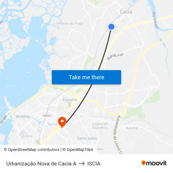 Urbanização Nova de Cacia A to ISCIA map