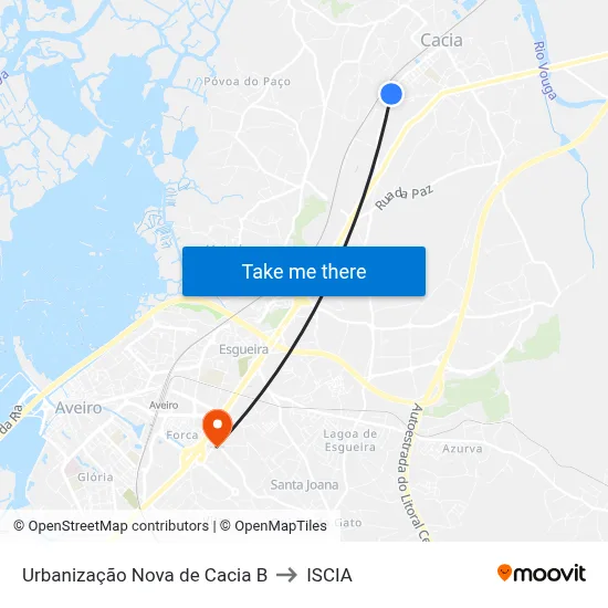 Urbanização Nova de Cacia B to ISCIA map