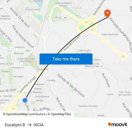 Eucalipto B to ISCIA map