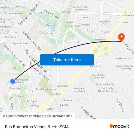 Rua Bombeiros Velhos B to ISCIA map