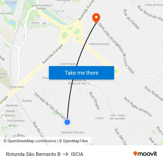 Rotunda São Bernardo B to ISCIA map