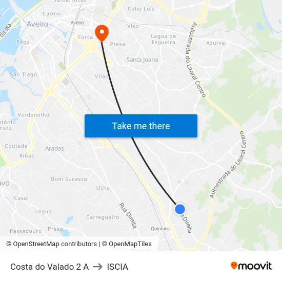Costa do Valado 2 A to ISCIA map