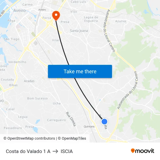 Costa do Valado 1 A to ISCIA map