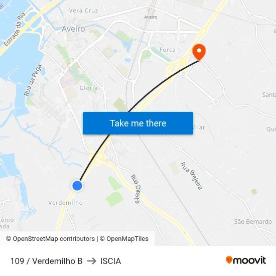 109 / Verdemilho B to ISCIA map