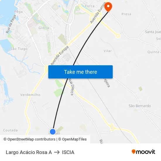 Largo Acácio Rosa A to ISCIA map