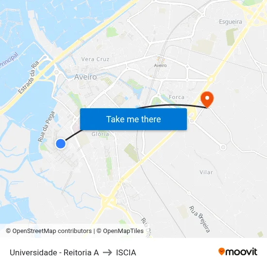Universidade - Reitoria A to ISCIA map