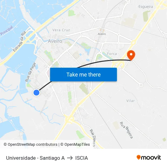 Universidade - Santiago A to ISCIA map