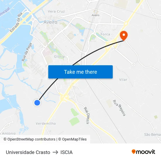 Universidade Crasto to ISCIA map
