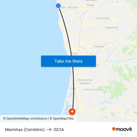 Marinhas (Cemitério) to ISCIA map