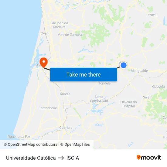 Universidade Católica to ISCIA map