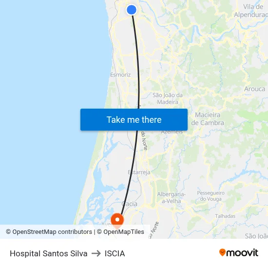 Hospital Santos Silva to ISCIA map