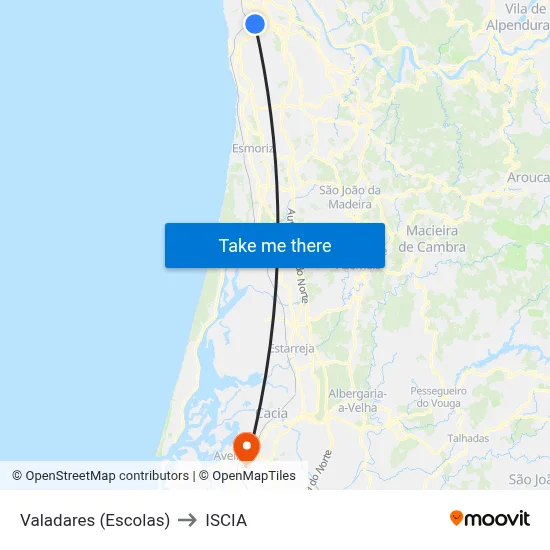 Valadares (Escolas) to ISCIA map
