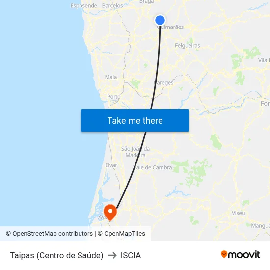 Taipas (Centro de Saúde) to ISCIA map
