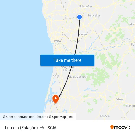 Lordelo (Estação) to ISCIA map
