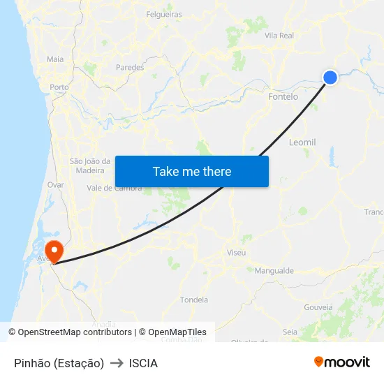 Pinhão (Estação) to ISCIA map
