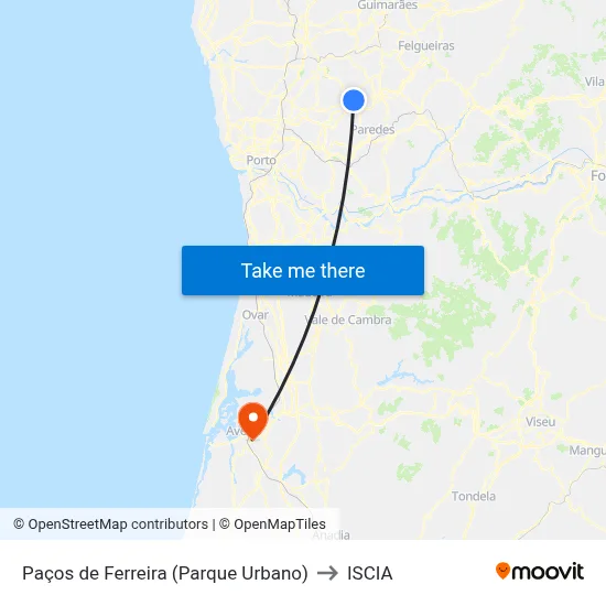 Paços de Ferreira (Parque Urbano) to ISCIA map