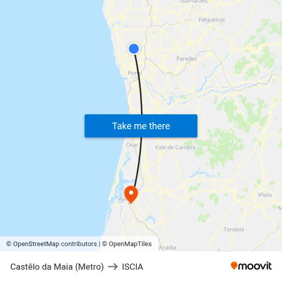 Castêlo da Maia (Metro) to ISCIA map