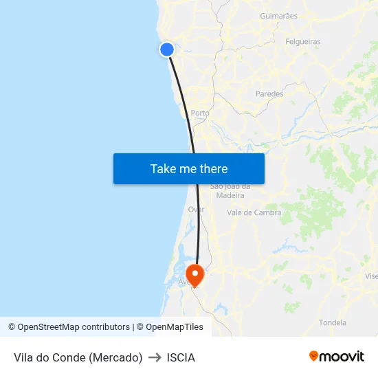 Vila do Conde (Mercado) to ISCIA map