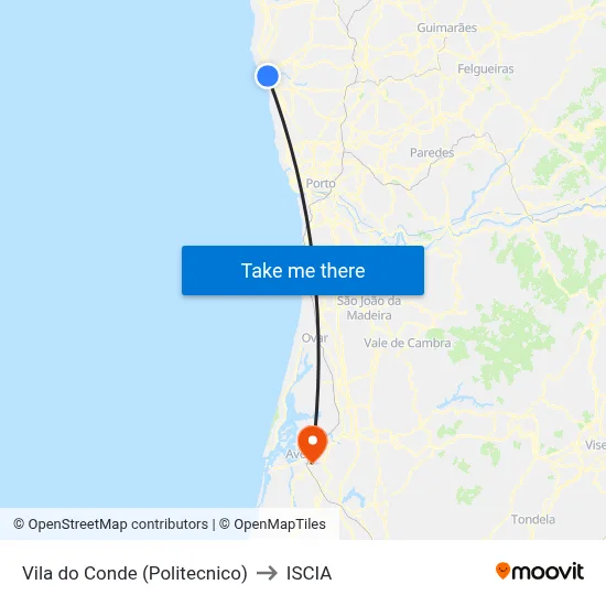 Vila do Conde (Politecnico) to ISCIA map