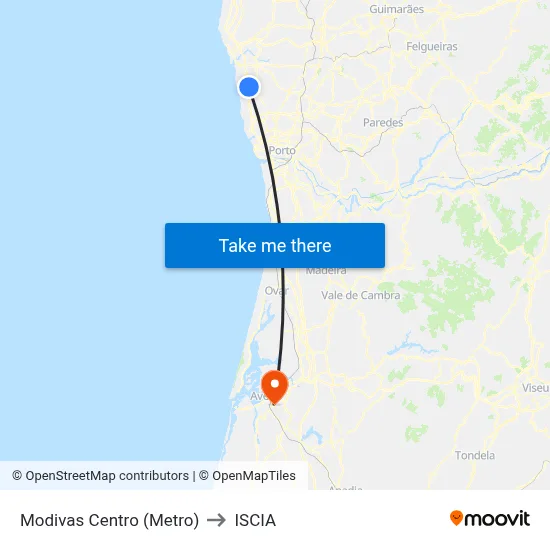 Modivas Centro (Metro) to ISCIA map