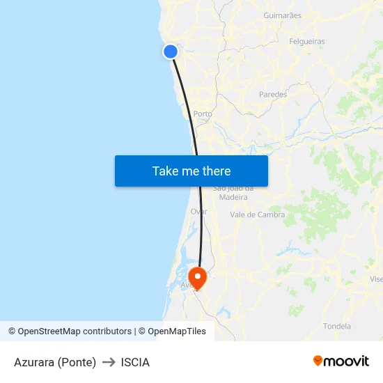 Azurara (Ponte) to ISCIA map
