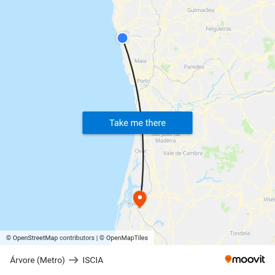 Árvore (Metro) to ISCIA map