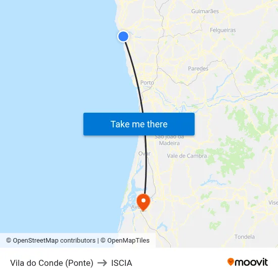 Vila do Conde (Ponte) to ISCIA map
