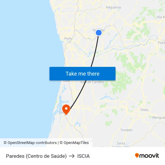 Paredes (Centro de Saúde) to ISCIA map