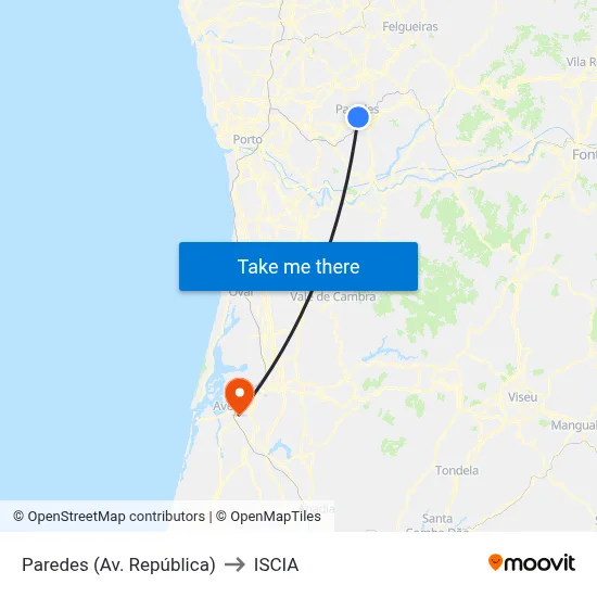Paredes (Av. República) to ISCIA map